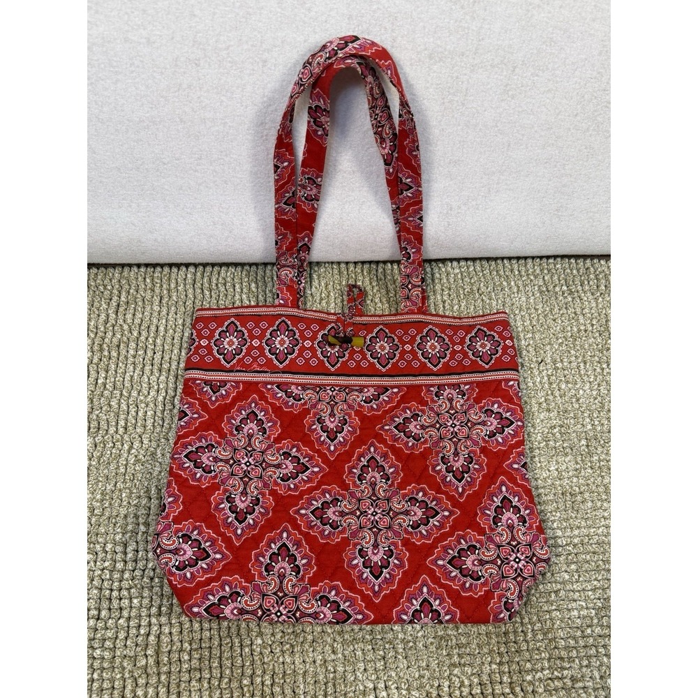 Vera Bradley Small Vera Tote/Handbag Frankly Scarlet (retired pattern)